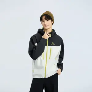 Metersbonwe Men Women's Hooded Waterproof Jacket Contrast Color Side Pockets Placket Hardshell Windbreaker for Hike Camp Ourdoor